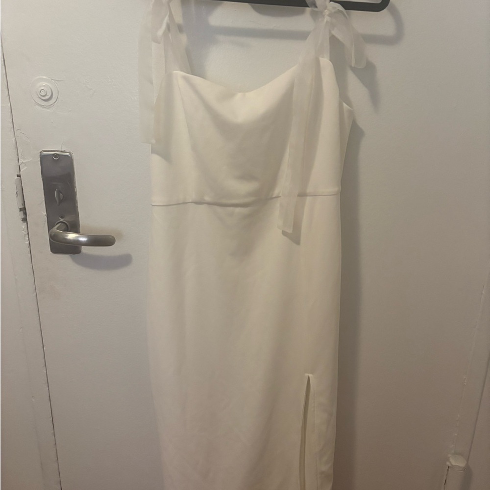 Lulus Romantic White Tie-Strap Bodycon Midi Dress